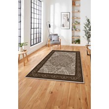 Napoli Home  Baskılı Klasik Çerçeve Model Yıkanabilir Kaymaz Yolluk Mutfak Salon Halısı, Klasik-40-Kahve,