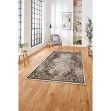 Napoli Home  Baskılı Klasik Eskitme Model Yıkanabilir Kaymaz Yolluk Mutfak Salon Halısı, Klasik-44-Kahve,