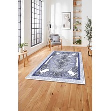Napoli Home  Klasik Çerçeve Model Baskılı Yıkanabilir Kaymaz Yolluk Mutfak Salon Halısı, Klasik-72-Lacivert,