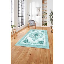 Napoli Home  Baskılı Klasik Çiçek Detaylı Yıkanabilir Kaymaz Yolluk Mutfak Salon Halısı, Klasik-46-Turkuaz,