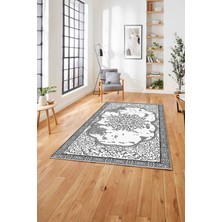 Napoli Home  Klasik Desen Dekoratif Baskılı Yıkanabilir Kaymaz Yolluk Mutfak Salon Halısı, Klasik-75-Gri,
