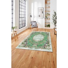 Napoli Home  Dijital Baskılı Klasik Gül Motifli Yıkanabilir Kaymaz Yolluk Mutfak Salon Halısı, Klasik-56-Yeşil,