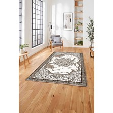 Napoli Home  Klasik Desen Dekoratif Baskılı Yıkanabilir Kaymaz Yolluk Mutfak Salon Halısı, Klasik-75-Kahve,