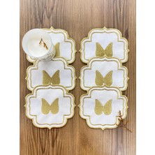 Teksev Gold Angel 6'lı Kokteyl Peçetesi Linen Keten Sırma Nakış Işlemeli Kahve Yanı Sunumluk