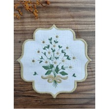 Teksev Linen Keten Gold Papatya 6'lı Kokteyl Peçetesi Sırma Nakış Işlemeli Kahve Yanı Sunumluk
