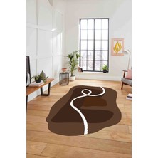 Napoli Home Dijital Lazer Kesim Sade Modern Yıkanabilir Kaymaz Yolluk Mutfak Salon Halısı, Lazer-45-Kahve,