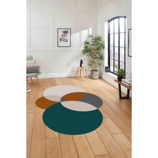 Napoli Home Dijital Lazer Kesim Daire Motifli Yıkanabilir Kaymaz Yolluk Mutfak Salon Halısı, Lazer-41-Renkli,