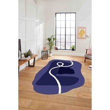 Napoli Home Dijital Lazer Kesim Sade Modern Yıkanabilir Kaymaz Yolluk Mutfak Salon Halısı, Lazer-45-Mavi,