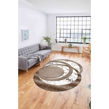 Napoli Home Dijital Lazer Kesim Daire Desen Yıkanabilir Kaymaz Yolluk Mutfak Salon Halısı, Lazer-33-Kahve,