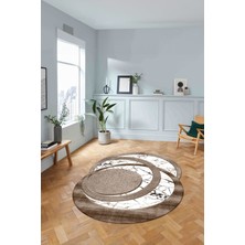 Napoli Home Dijital Lazer Kesim Daire Desen Yıkanabilir Kaymaz Yolluk Mutfak Salon Halısı, Lazer-33-Kahve,