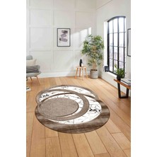Napoli Home Dijital Lazer Kesim Daire Desen Yıkanabilir Kaymaz Yolluk Mutfak Salon Halısı, Lazer-33-Kahve,