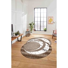 Napoli Home Dijital Lazer Kesim Daire Desen Yıkanabilir Kaymaz Yolluk Mutfak Salon Halısı, Lazer-33-Kahve,
