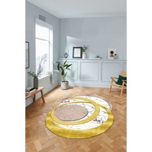 Napoli Home Dijital Lazer Kesim Daire Desen Yıkanabilir Kaymaz Yolluk Mutfak Salon Halısı, Lazer-33-Gold,