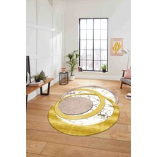 Napoli Home Dijital Lazer Kesim Daire Desen Yıkanabilir Kaymaz Yolluk Mutfak Salon Halısı, Lazer-33-Gold,