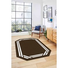 Napoli Home Dijital Lazer Kesim Kesik Çizgili Yıkanabilir Kaymaz Yolluk Mutfak Salon Halısı, Lazer-48-Kahve,