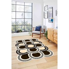 Napoli Home Dijital Lazer Kesim Daire Motifli Yıkanabilir Kaymaz Yolluk Mutfak Salon Halısı, Lazer-50-Kahve,