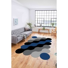 Napoli Home Dijital Baskılı Lazer Kesim Modern Yıkanabilir Kaymaz Yolluk Mutfak Salon Halısı, Lazer-31-Mavi,