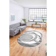 Napoli Home Dijital Lazer Kesim Daire Desen Yıkanabilir Kaymaz Yolluk Mutfak Salon Halısı, Lazer-33-Gri,