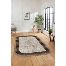 Napoli Home Dijital Lazer Kesim Klasik Model Yıkanabilir Kaymaz Yolluk Mutfak Salon Halısı, Lazer-39-Kahve,