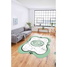 Napoli Home Dijital Lazer Kesim Göbek Motifli Yıkanabilir Kaymaz Yolluk Mutfak Salon Halısı, Lazer-34-Yeşil,