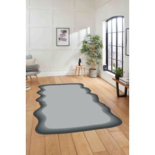 Napoli Home Dijital Lazer Kesim Kenar Çizgili Yıkanabilir Kaymaz Yolluk Mutfak Salon Halısı, Lazer-40-Gri,