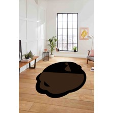 Napoli Home Dijital Lazer Kesim Sade Model Yıkanabilir Kaymaz Yolluk Mutfak Salon Halısı, Lazer-44-Kahve,