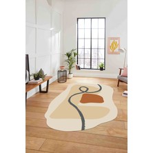 Napoli Home Dijital Lazer Kesim Sade Modern Yıkanabilir Kaymaz Yolluk Mutfak Salon Halısı, Lazer-45-Bej,