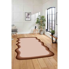 Napoli Home Dijital Lazer Kesim Kenar Çizgili Yıkanabilir Kaymaz Yolluk Mutfak Salon Halısı, Lazer-40-Kahve,