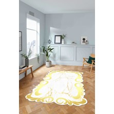Napoli Home Dijital Lazer Kesim Modern Desen Yıkanabilir Kaymaz Yolluk Mutfak Salon Halısı, Lazer-36-Gold,