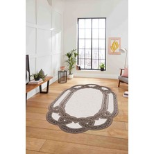 Napoli Home Dijital Lazer Kesim Vektörel Motifli Yıkanabilir Kaymaz Yolluk Mutfak Salon Halısı, Lazer-46-Vizon,