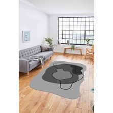 Napoli Home Baskılı Lazer Kesim Modern Yıkanabilir Kaymaz Yolluk Mutfak Salon Halısı, Lazer-32-Gri,