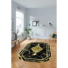 Napoli Home Dijital Lazer Kesim Vektörel Model Yıkanabilir Kaymaz Yolluk Mutfak Salon Halısı, Lazer-35-Siyah,