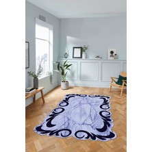 Napoli Home Dijital Lazer Kesim Modern Desen Yıkanabilir Kaymaz Yolluk Mutfak Salon Halısı, Lazer-36-Lacivert,