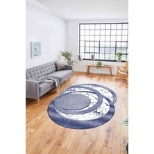 Napoli Home Dijital Lazer Kesim Daire Desen Yıkanabilir Kaymaz Yolluk Mutfak Salon Halısı, Lazer-33-Lacivert,