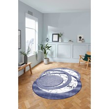 Napoli Home Dijital Lazer Kesim Daire Desen Yıkanabilir Kaymaz Yolluk Mutfak Salon Halısı, Lazer-33-Lacivert,