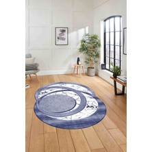 Napoli Home Dijital Lazer Kesim Daire Desen Yıkanabilir Kaymaz Yolluk Mutfak Salon Halısı, Lazer-33-Lacivert,