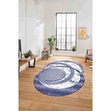 Napoli Home Dijital Lazer Kesim Daire Desen Yıkanabilir Kaymaz Yolluk Mutfak Salon Halısı, Lazer-33-Lacivert,