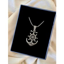 Alaja Silver Denizci Çapa ve Dümen Parlak Tasarım 925 Ayar Gümüş Erkek Kolye