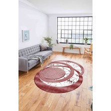 Napoli Home Dijital Lazer Kesim Daire Desen Yıkanabilir Kaymaz Yolluk Mutfak Salon Halısı, Lazer-33-Bordo,