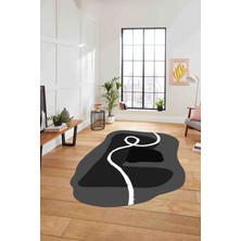 Napoli Home Dijital Lazer Kesim Sade Modern Yıkanabilir Kaymaz Yolluk Mutfak Salon Halısı, Lazer-45-Gri,