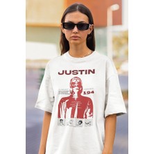 Sevbano Tasarım Şarkıcı Justin Bieber Baskılı Unisex Oversize Tişört