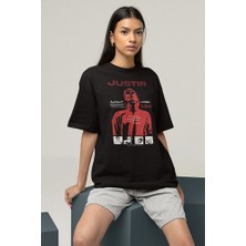 Sevbano Tasarım Şarkıcı Justin Bieber Baskılı Unisex Oversize Tişört