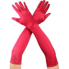 Just Cheap Store Kırmızı Renk Dirseğe Kadar Uzun Kumaş Eldiven 40 cm