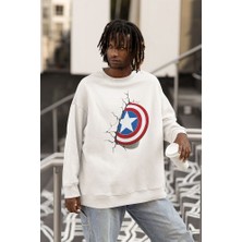 Sevbano Marvel Kaptan Amerika Kalkan Baskılı Unisex Oversize Avengers Sweatshirt