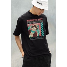 Sevbano Anime Karakter Baskılı Unisex Oversize Monket D. Luffy Tişört
