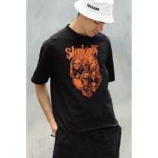 Sevbano Oversize Slipknot Müzik Grubu Baskılı Unisex Rock Metal Tişört
