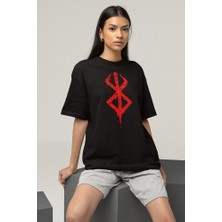Sevbano Berserk Logo Baskılı Unisex Tişört, Oversize Anime Dizi Baskılı Tişört