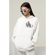 Sevbano Minimalist Kedi Baskılı Unisex Oversize Hoodie