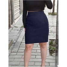 Butik Kısa Arkadan Yırtmaçlı Astarlı Fermuarlı Düğmeli Portoriko Kumaş Kalem Etek