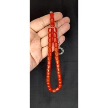 Anemore Collection Sevgiliye Özel Hediye Sıkma Çubuk Kehribar Tesbih Turuncu Renk Kapsül Kesim H-1397.